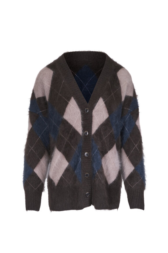 Lisa Yang Elaria Wood Argyle Brushed Cashmere Cardigan