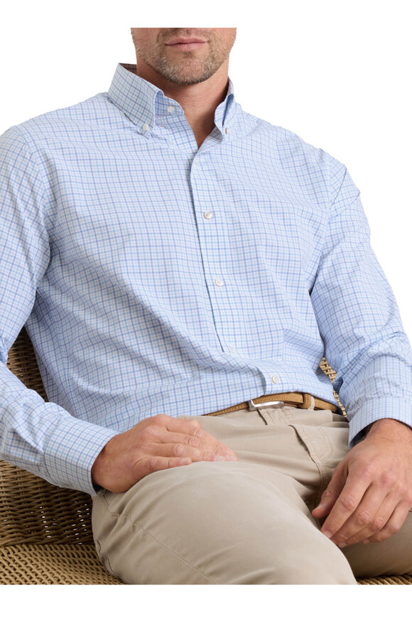 Peter Millar Canal Blue Frost Performance Poplin Sport Shirt - view 2