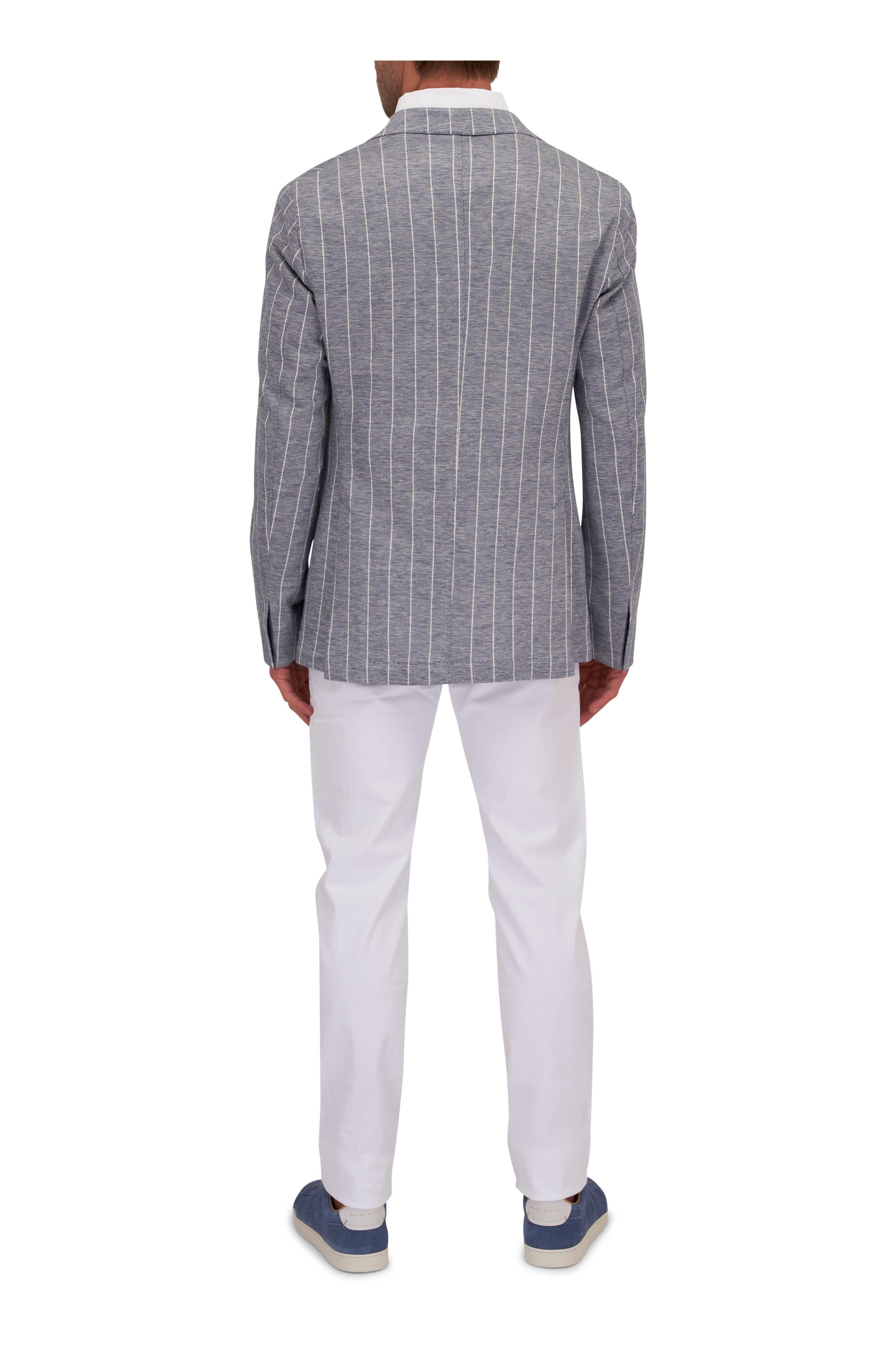 L.B.M. 1911 - Blue & White Striped Linen & Cotton Sportcoat
