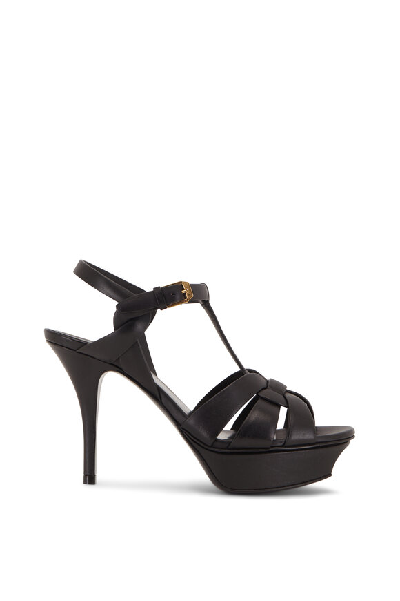 Saint Laurent Tribute Black Leather Platform Sandal, 75mm - view 3