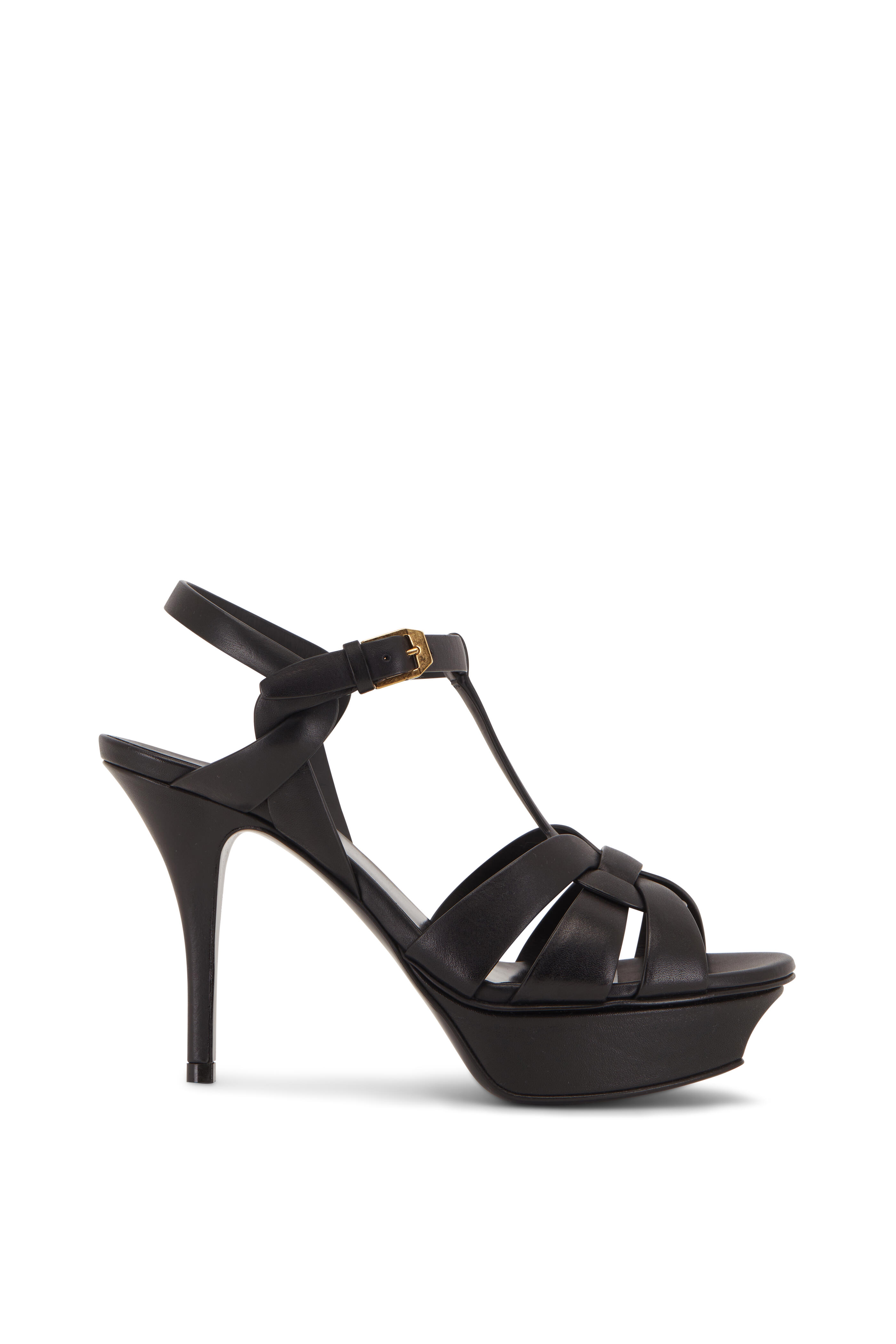 Saint Laurent - Tribute Black Leather Platform Sandal, 75mm