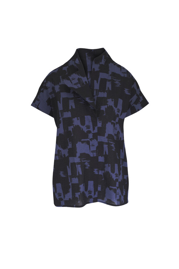 Zero + Maria Cornejo Adi Black & Blue Brushstroke Ripple Top