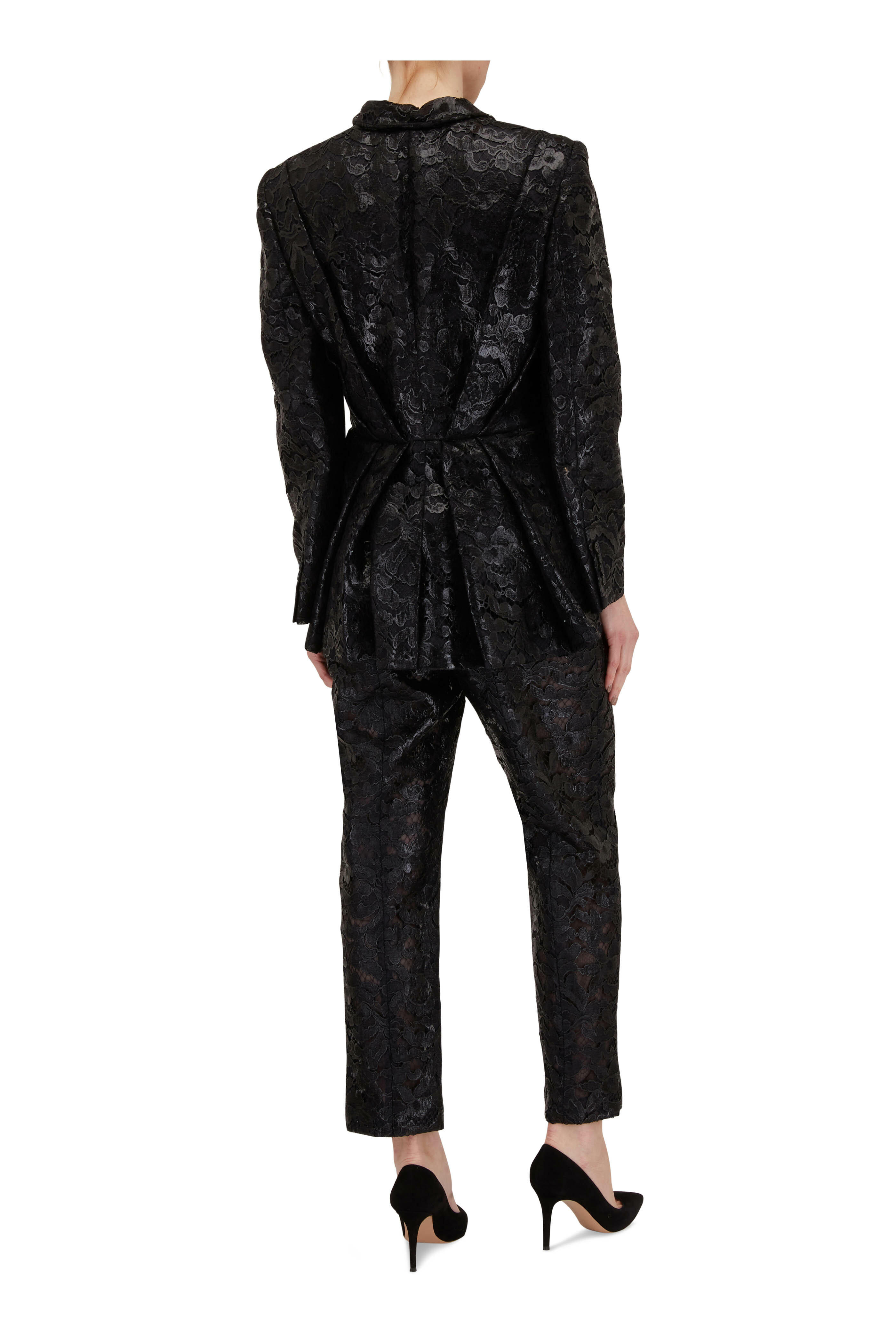 McQueen - Black Lacquered Lace Kickback Jacket | Mitchell Stores