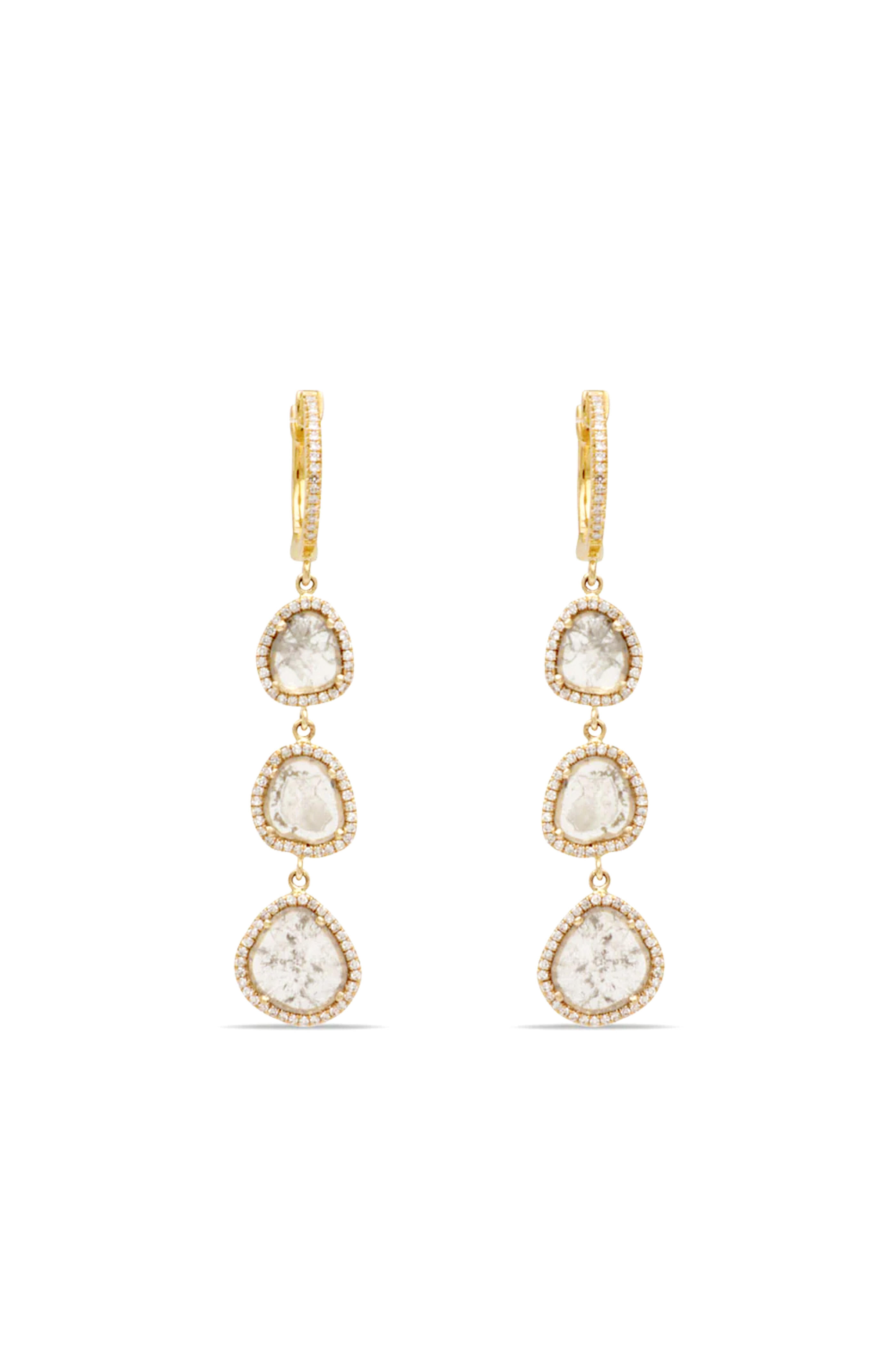 Kai Linz - 3 Slice Diamond Halo Drop Earrings