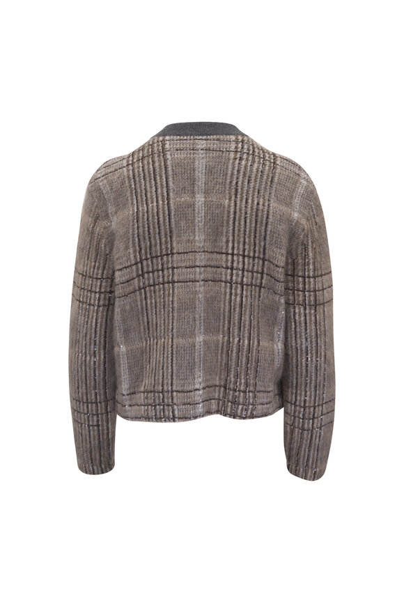 Brunello Cucinelli Gray Multi Check Paillette Jacquard Cardigan - view 4