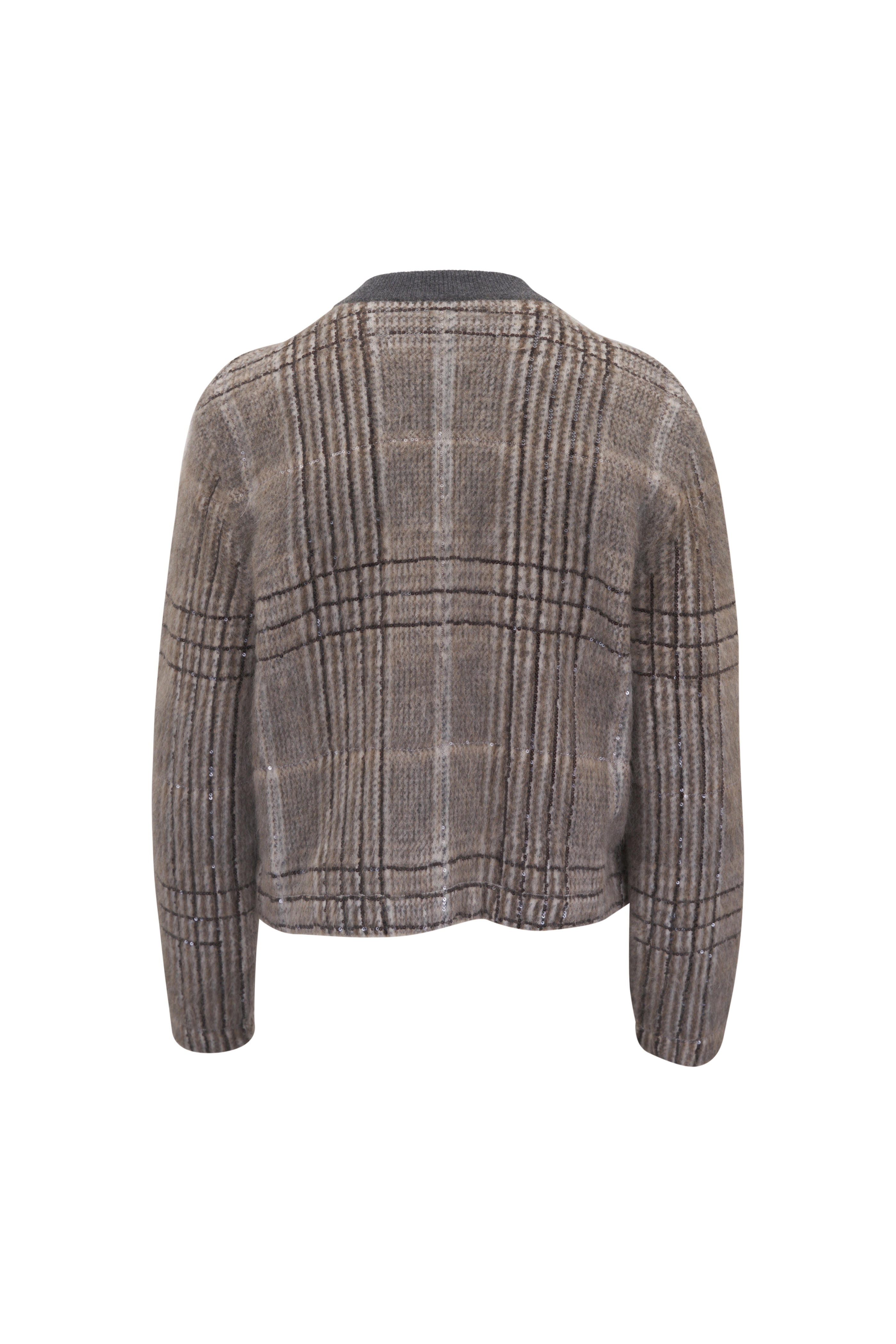 Brunello Cucinelli - Gray Multi Check Paillette Jacquard Cardigan