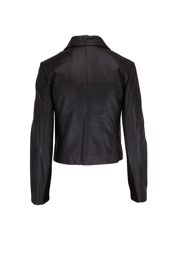 Vince - Black Leather Cross Front Moto Jacket