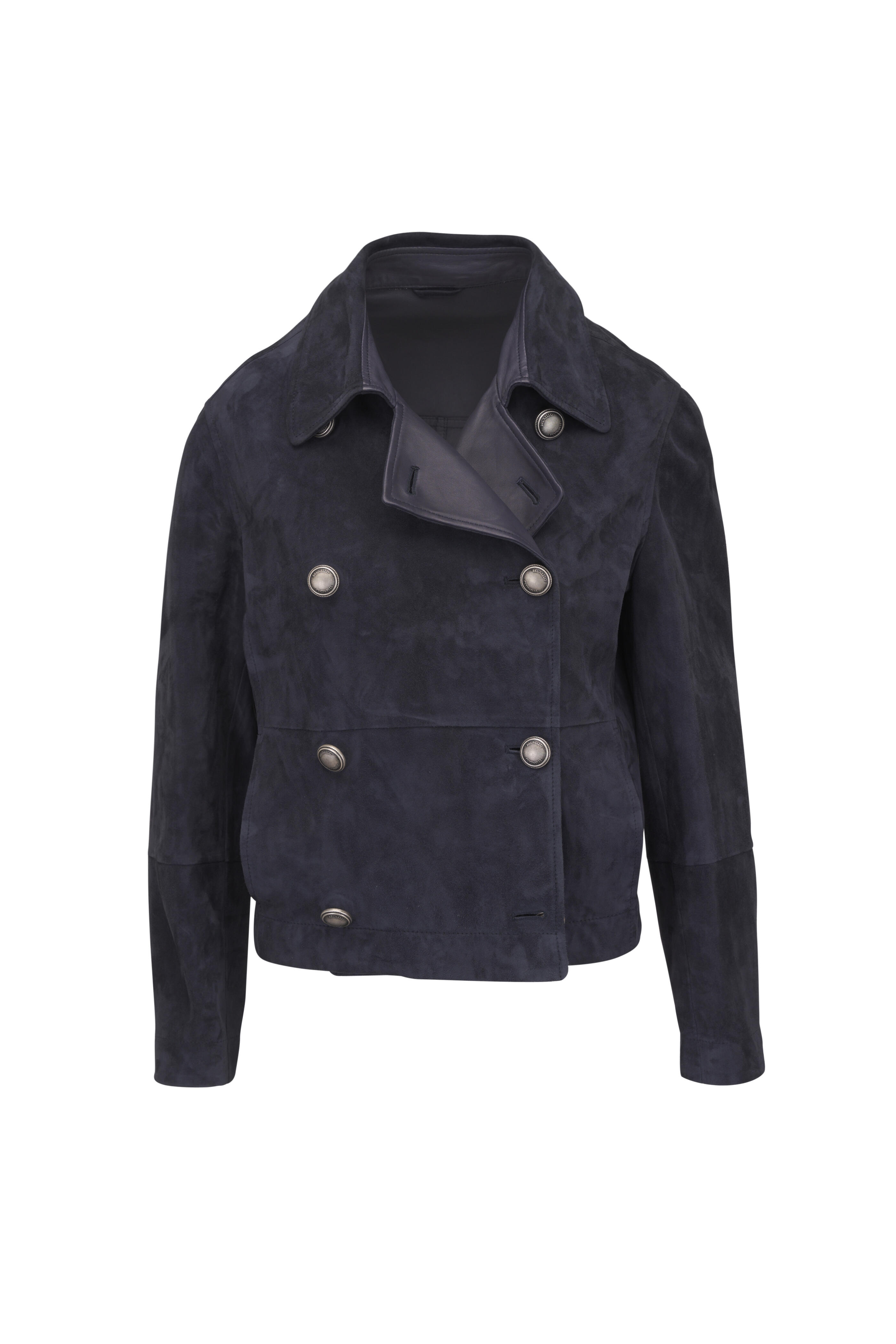 Brunello Cucinelli - Navy Blue Suede Double Breasted Jacket