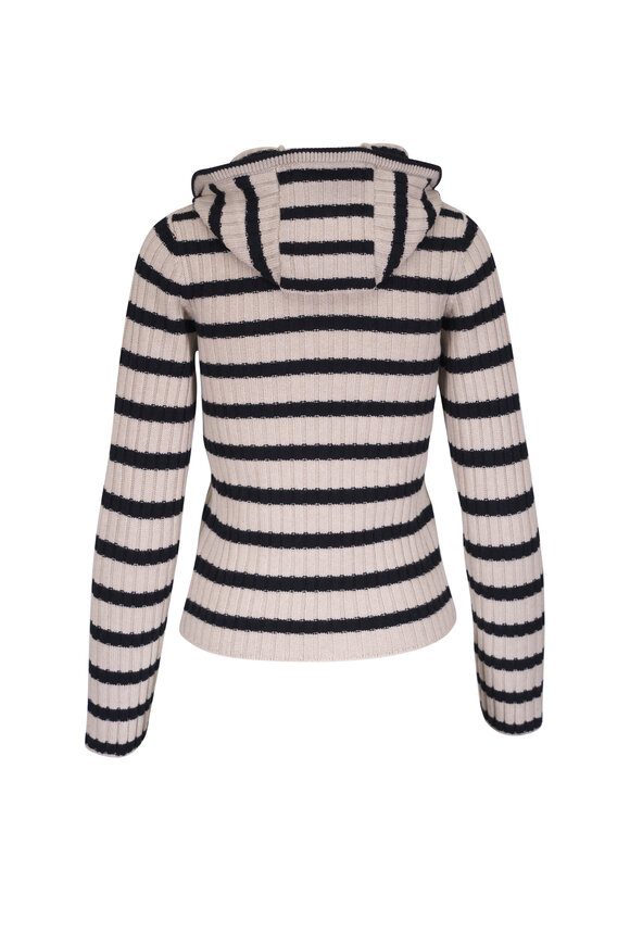 Brunello Cucinelli - Black Stripe Wool, Cashmere & Silk Hooded Cardigan