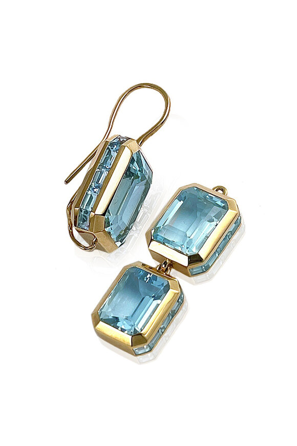Nam Cho 18k Yellow Gold Aquamarine Triple Drop Earring - view 2