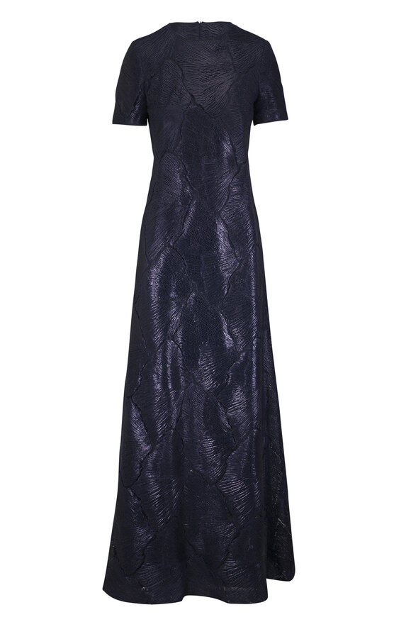 Akris Navy Blue Lacquered Sea Fan Lace Gown