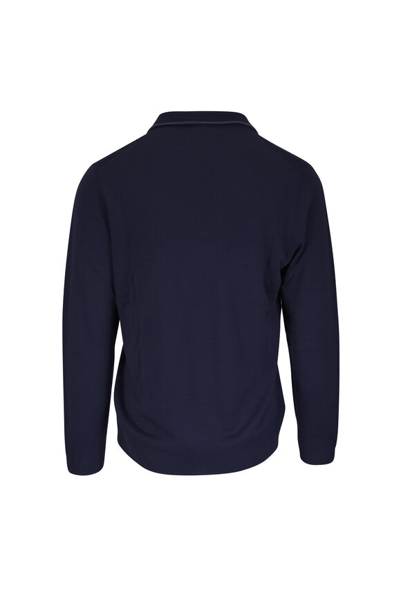 Canali Navy Tipped Quarter-Zip Pullover - view 2