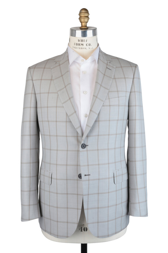 Brioni - Beige & Taupe Wool & Silk Windowpane Sportcoat 