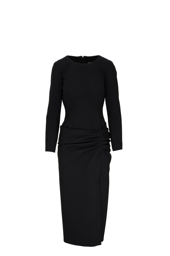 Carolina Herrera - Black Long Sleeve Gathered Midi Dress