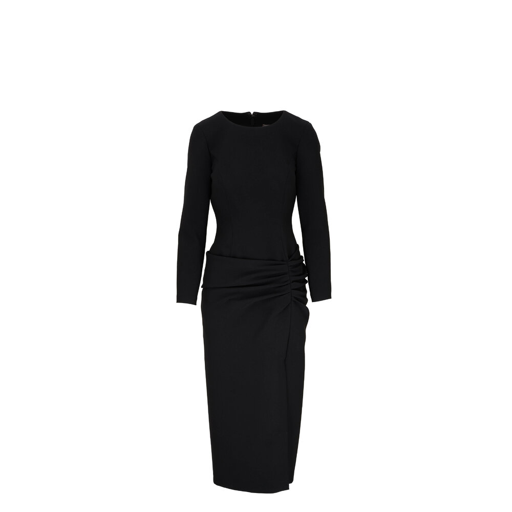 Carolina Herrera - Black Long Sleeve Gathered Midi Dress