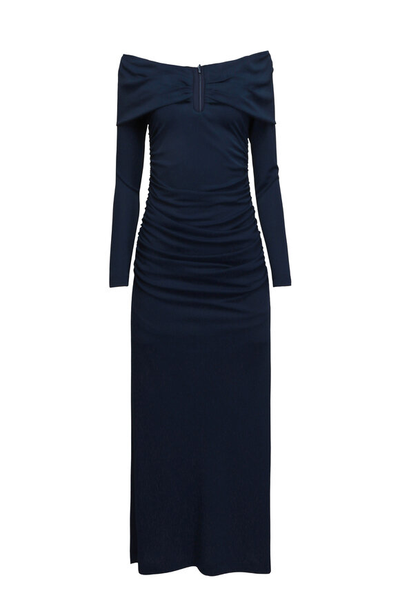 CH CAROLINA HERRERA シルクワンピース Carolina Herrera - Aquamarine Multi Ruched Front Seam Midi Dress