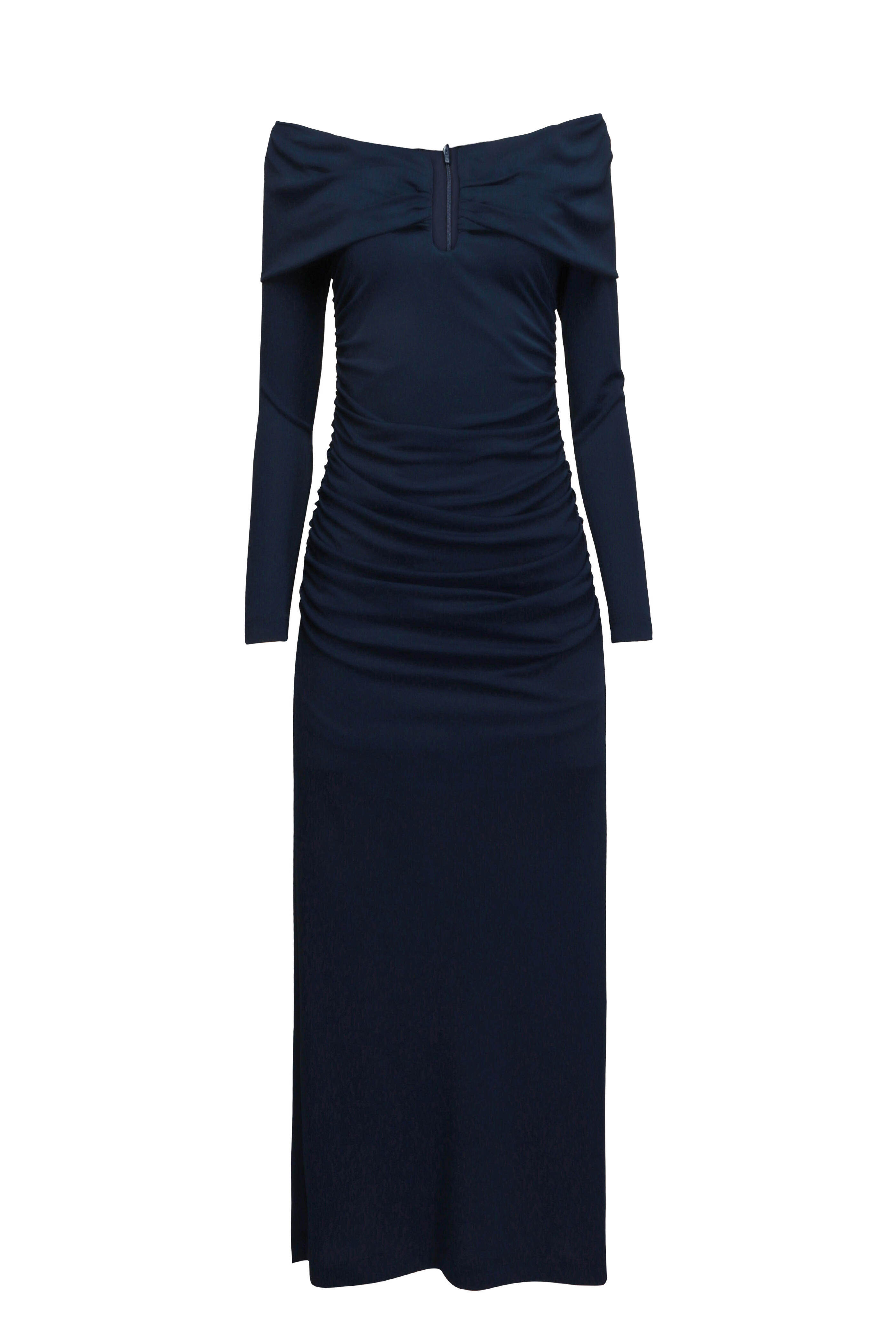 Carolina Herrera - Off The Shoulder Midnight Ruched Midi Dress