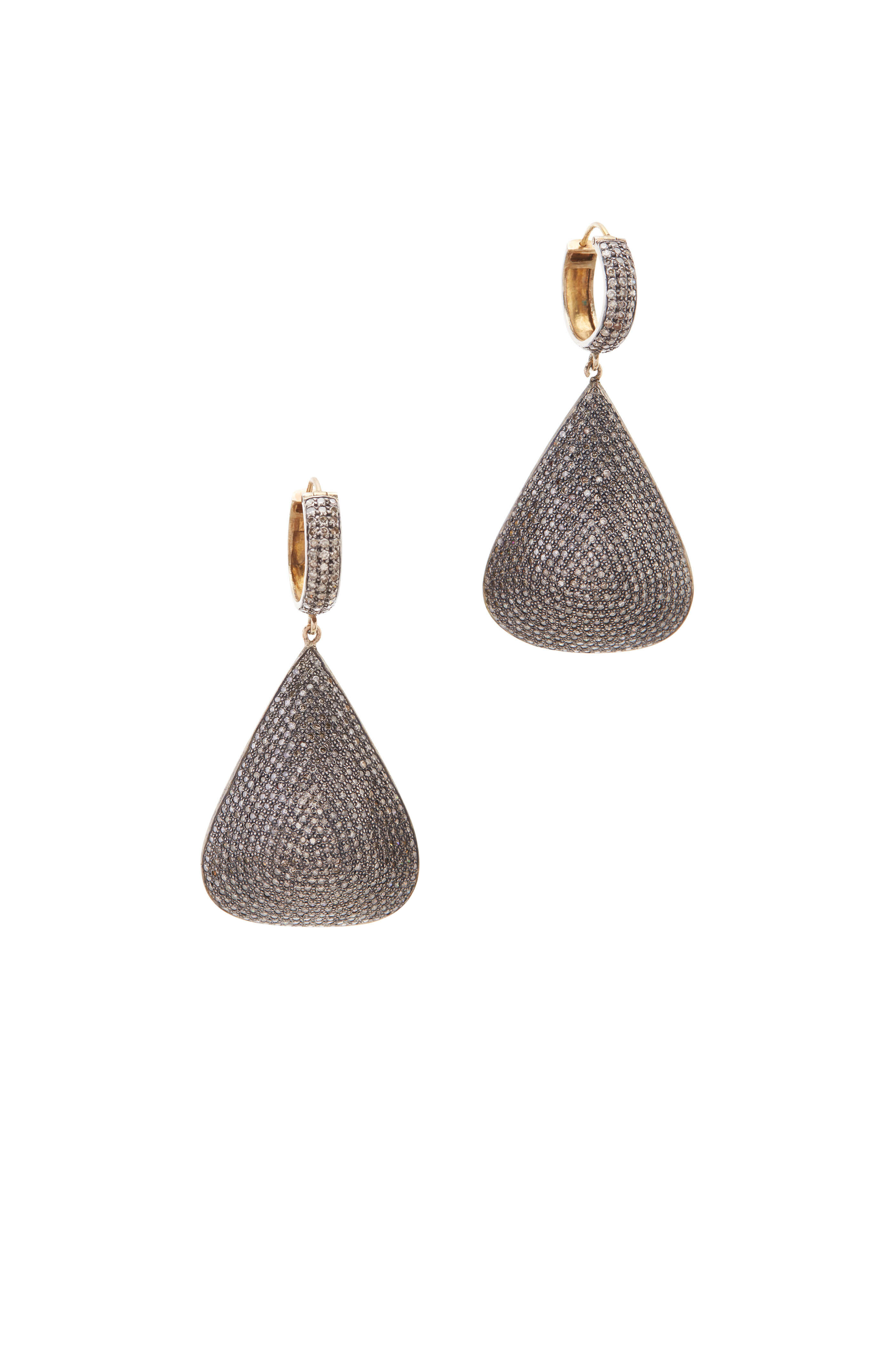 Loren Jewels - Gold & Silver Triangular Pavé-Set Diamond Earrings