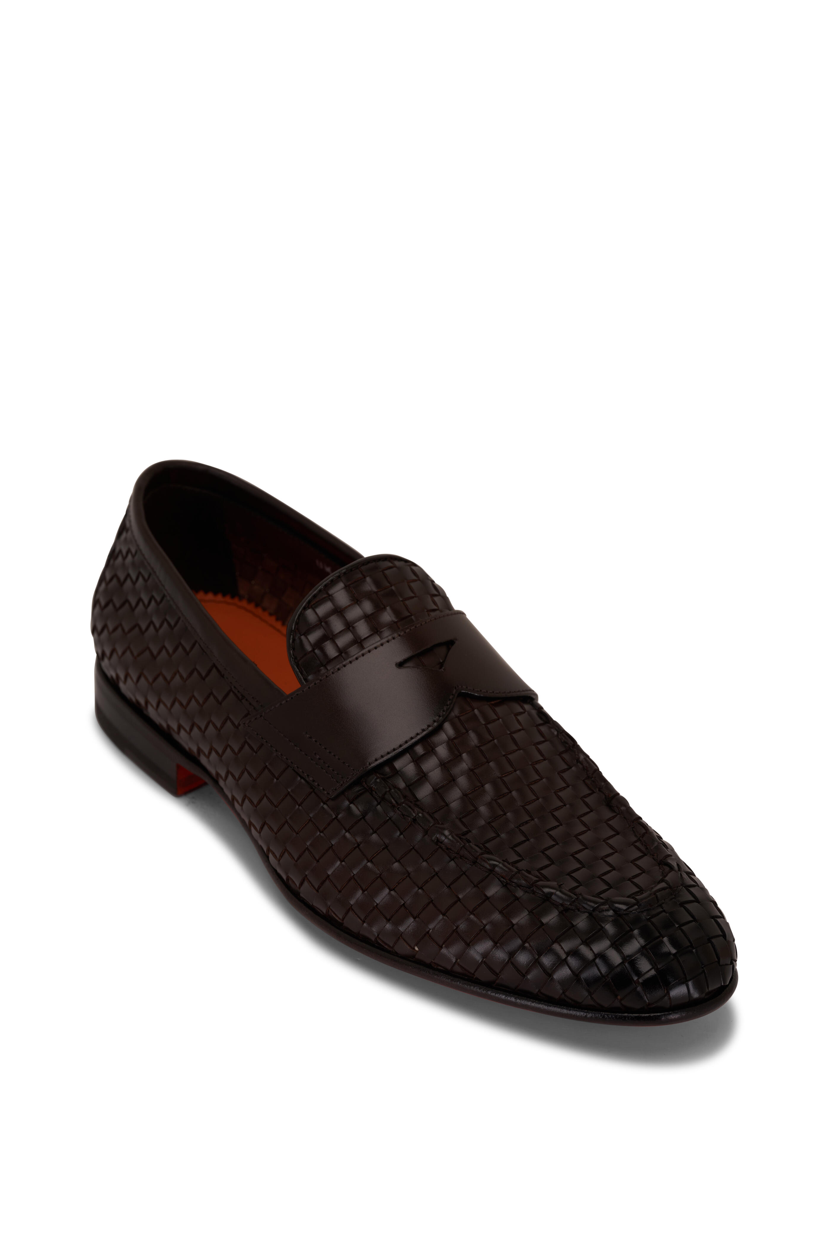 Santoni Dark Brown Woven Leather Loafers SANTONI penny loafers  main image 4