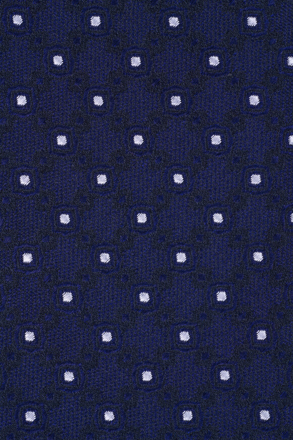 Brunello Cucinelli - Navy & White Geometric Print Silk Necktie