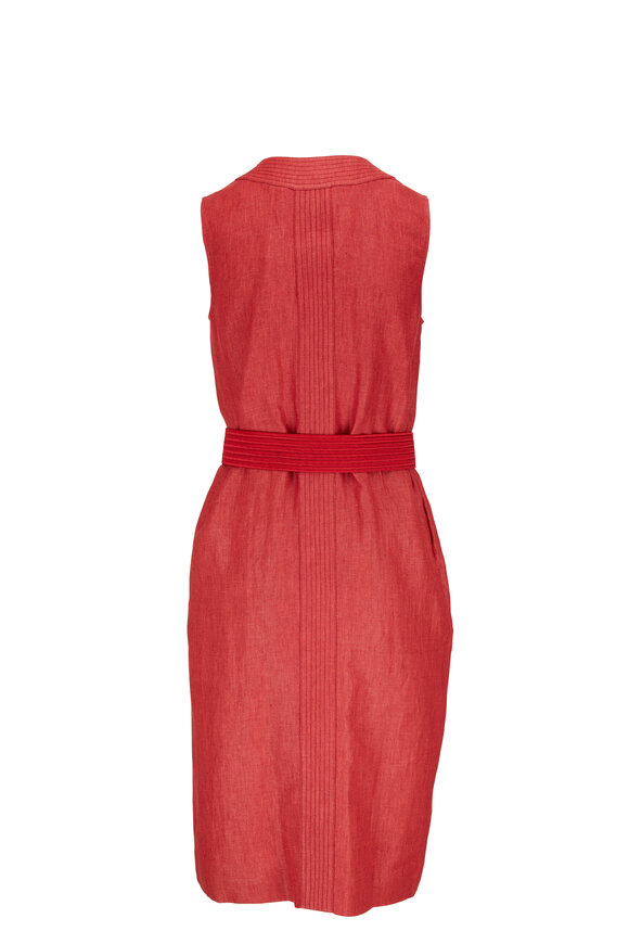 Agnona - Red Belted Sleeveless Wrap Midi Dress