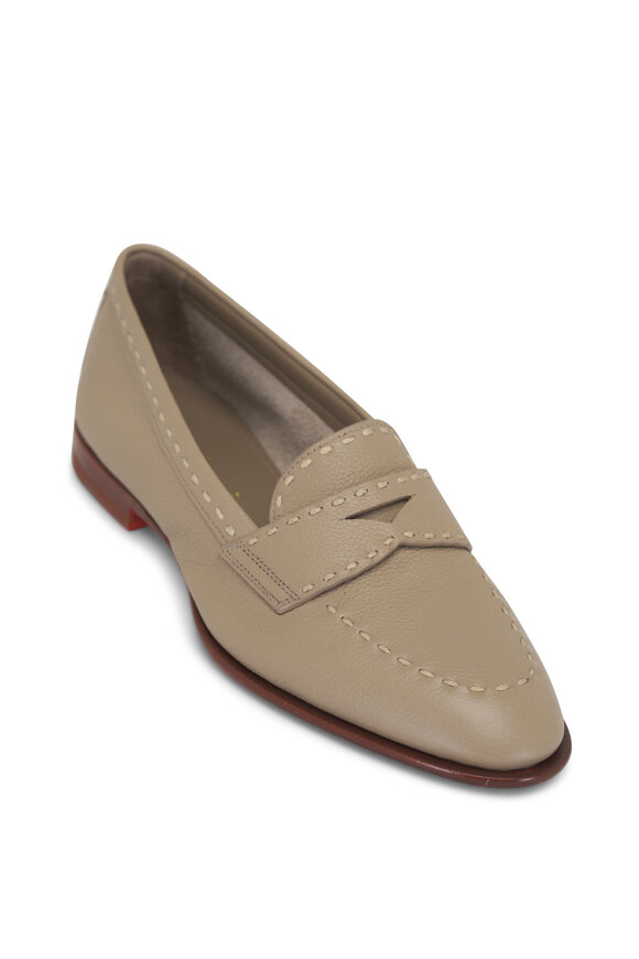 Santoni Marlene Row Beige Leather Loafer