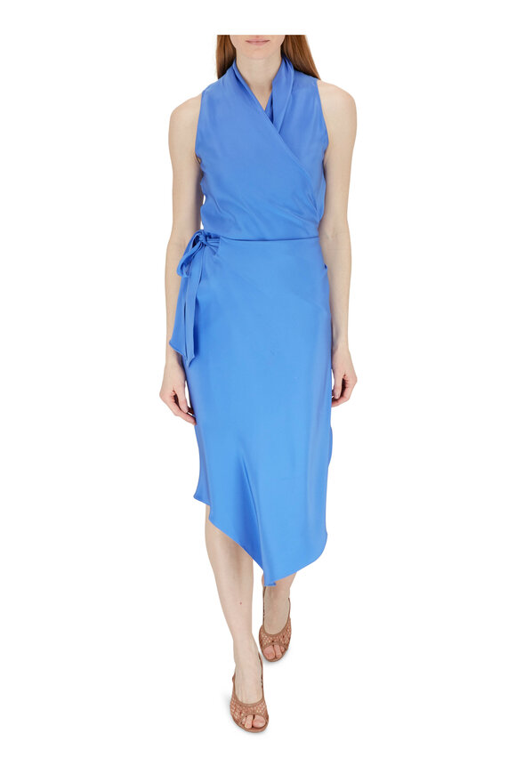 Peter Cohen Victor Blue Sleeveless Silk Wrap Dress - view 2