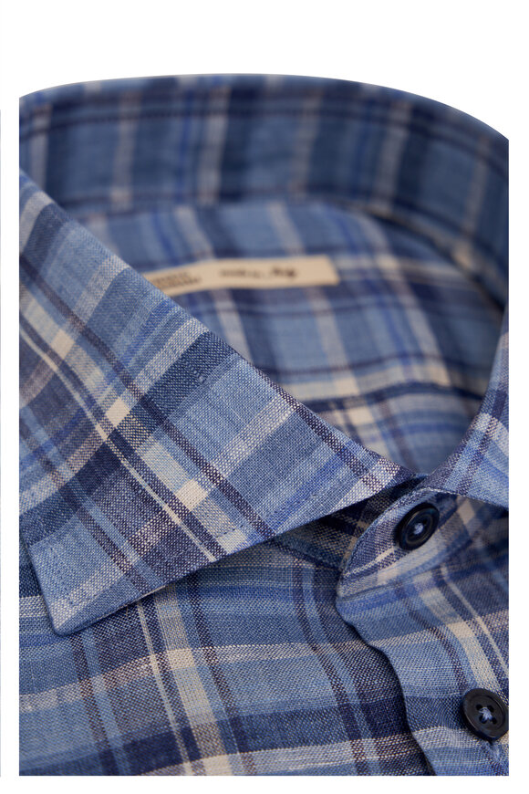 Maurizio Baldassari - Navy & Light Blue Plaid Linen Sport Shirt