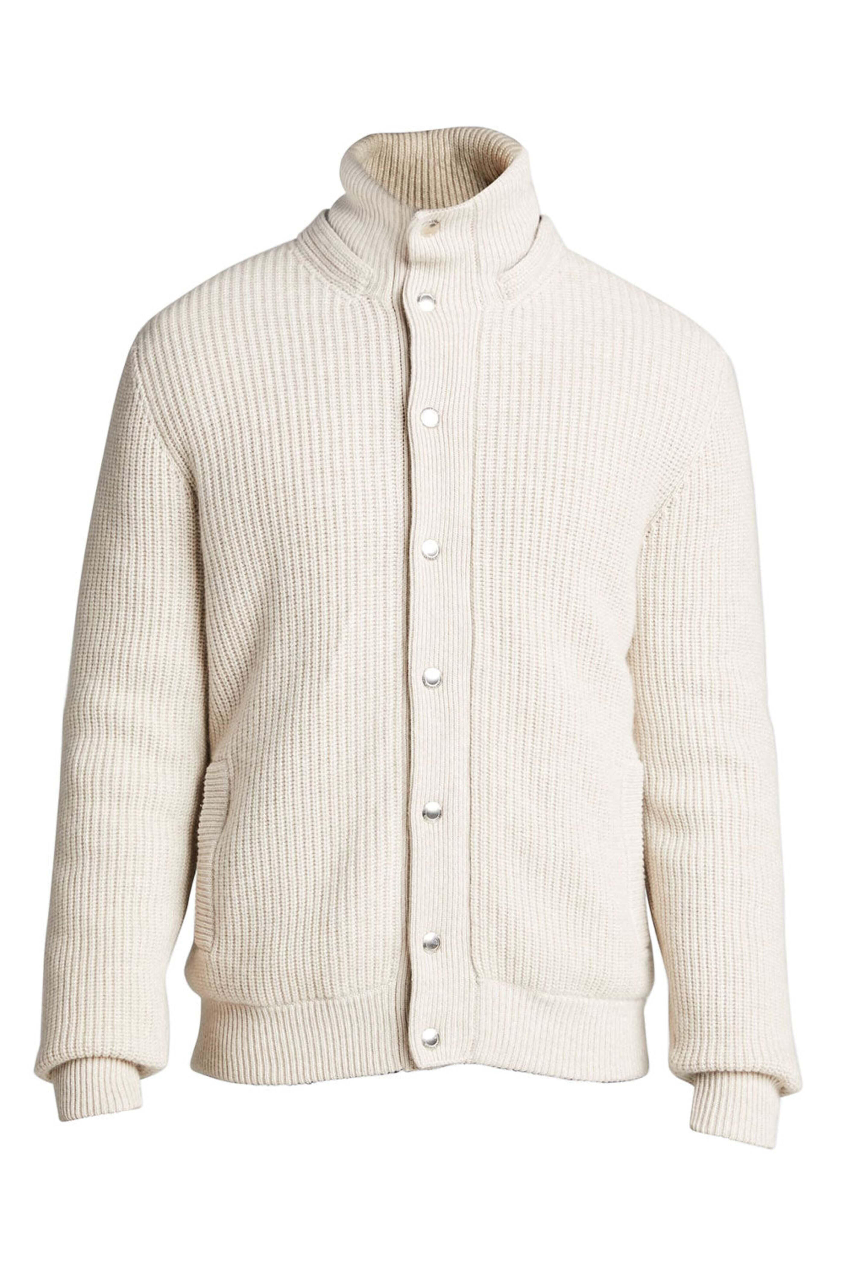 Brunello Cucinelli - Cream Ribbed Knit Cashmere Bomber Jacket