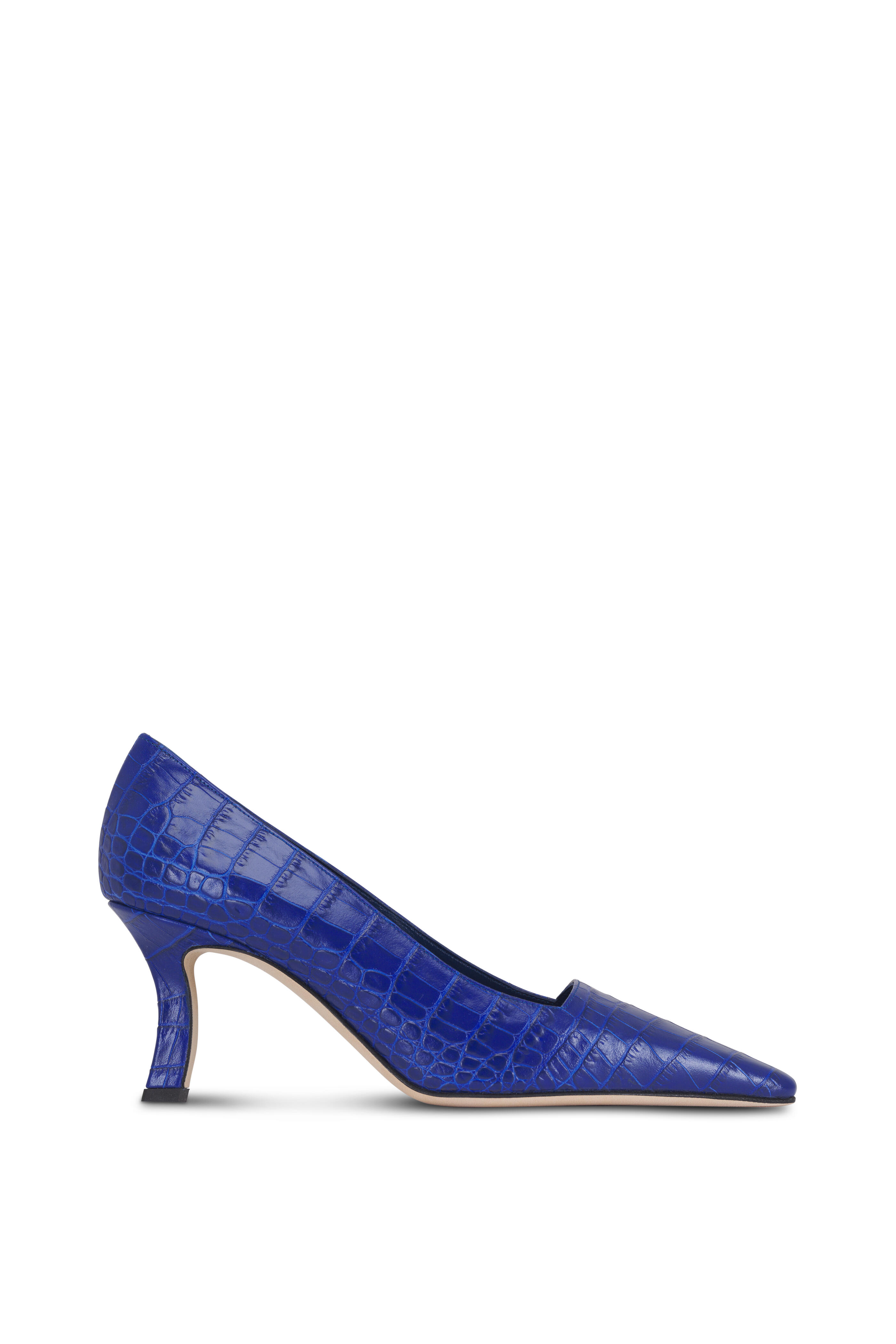 Manolo Blahnik - Moira Blue Embossed Leather Pumps, 70mm