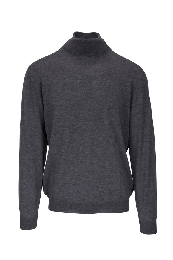Fedeli Gray 140's Wool Turtleneck Sweater