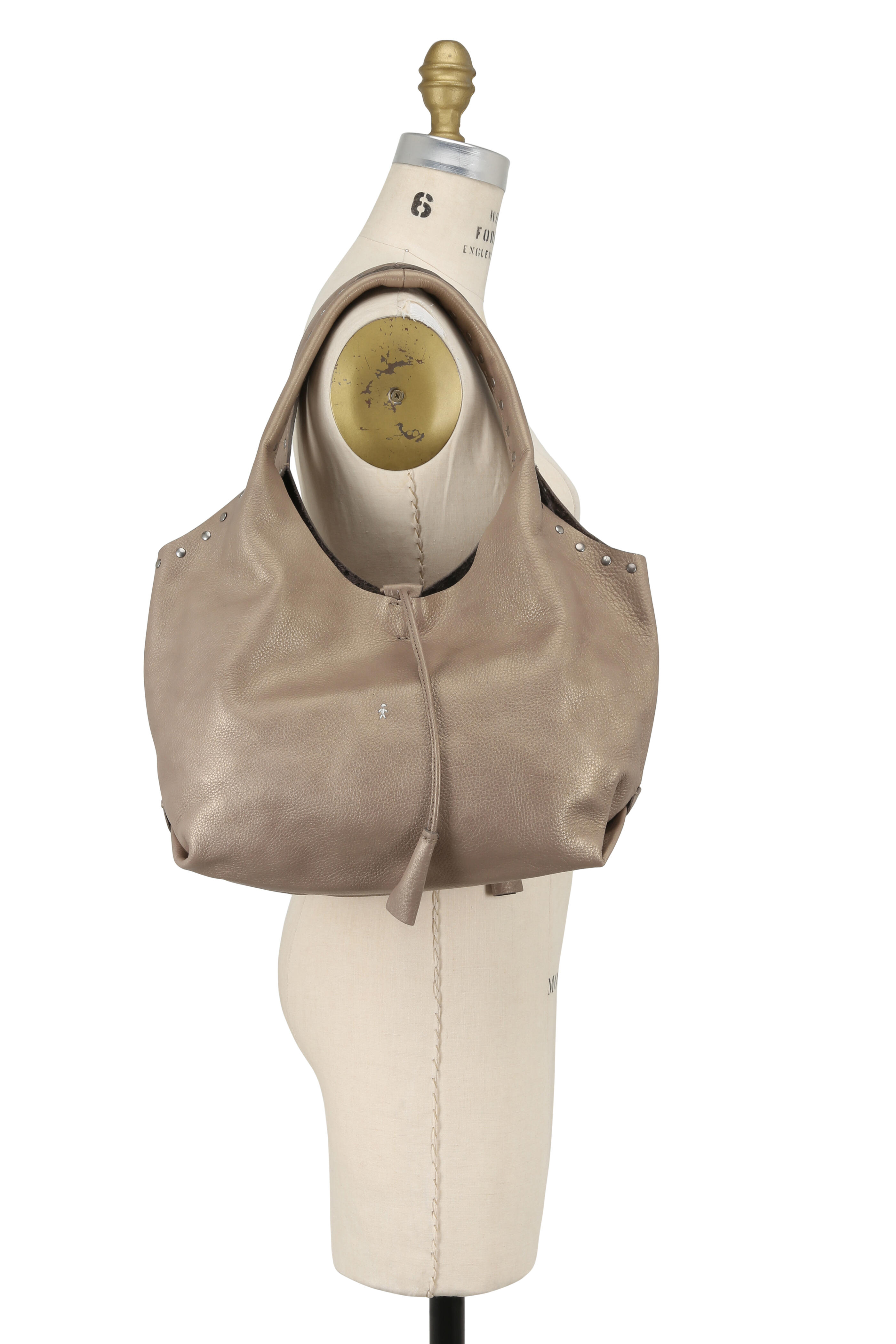 Henry Beguelin - Brioche Gold Acacia Leather Studded Hobo Bag