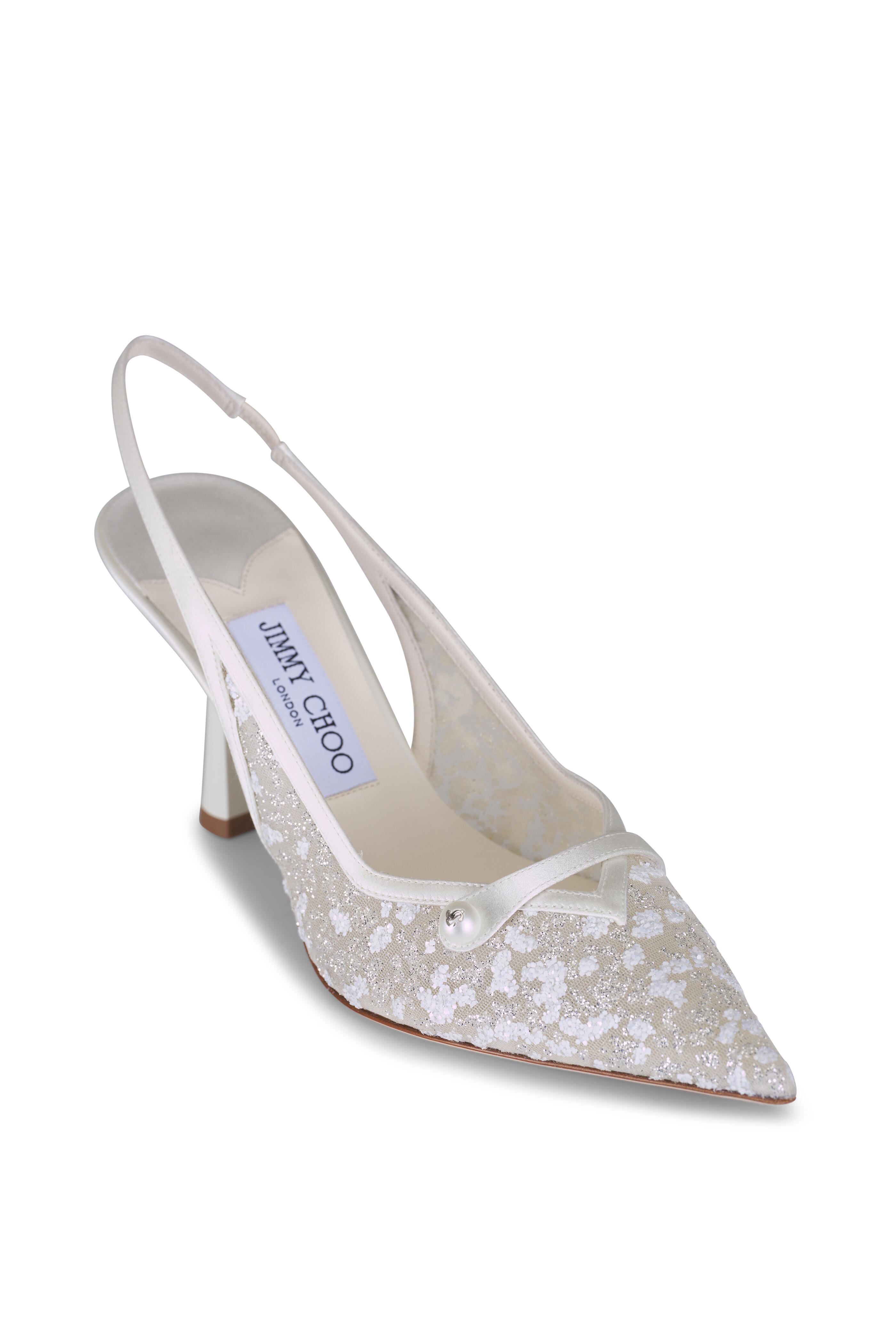 Jimmy Choo - Amita Ivory & Silver Tulle Slingback Pump, 85mm