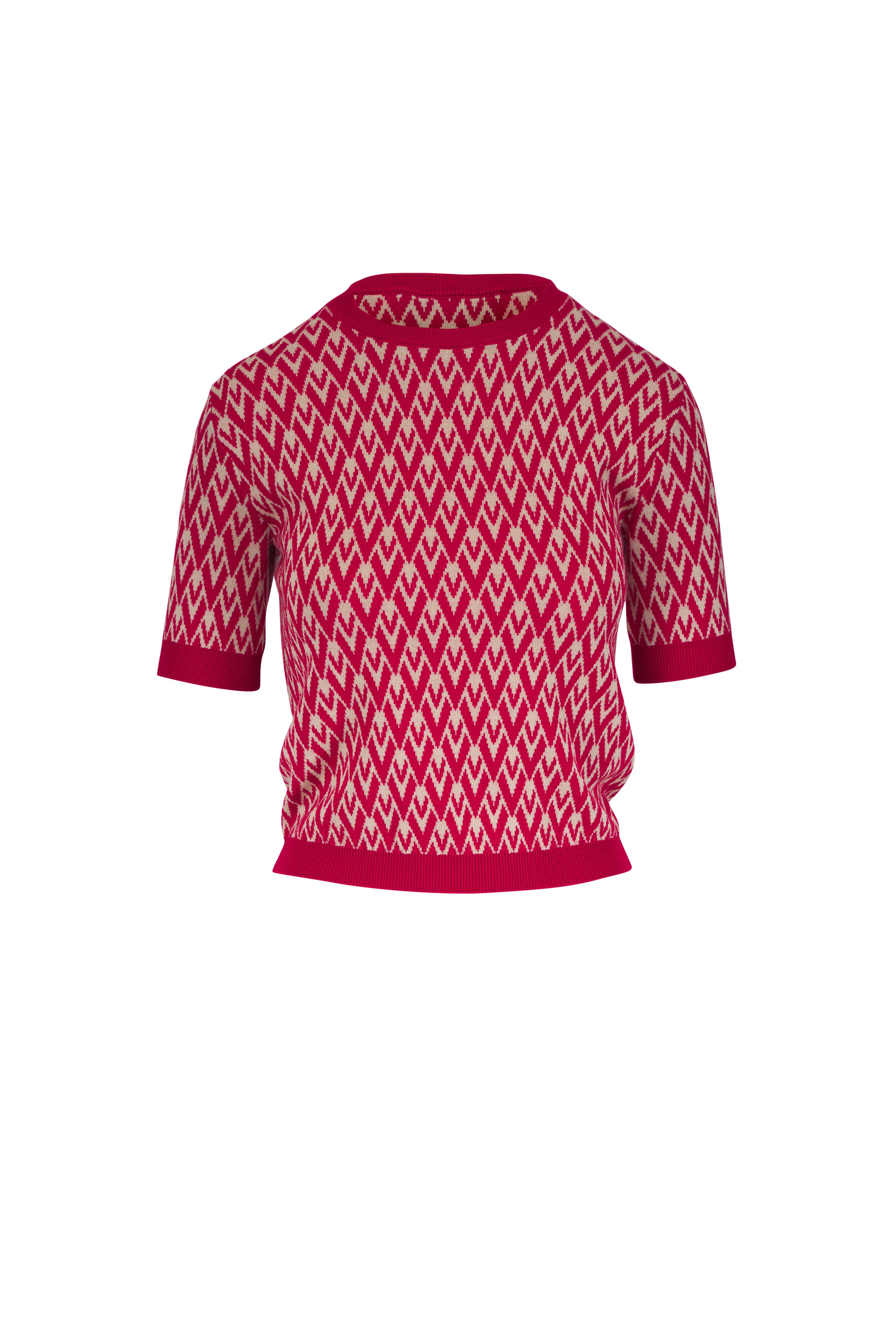 Valentino - Red & Cream Jacquard Knit Sweater