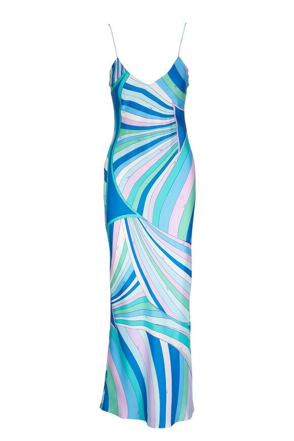 Pucci - Blue Printed Silk Twill Maxi Dress