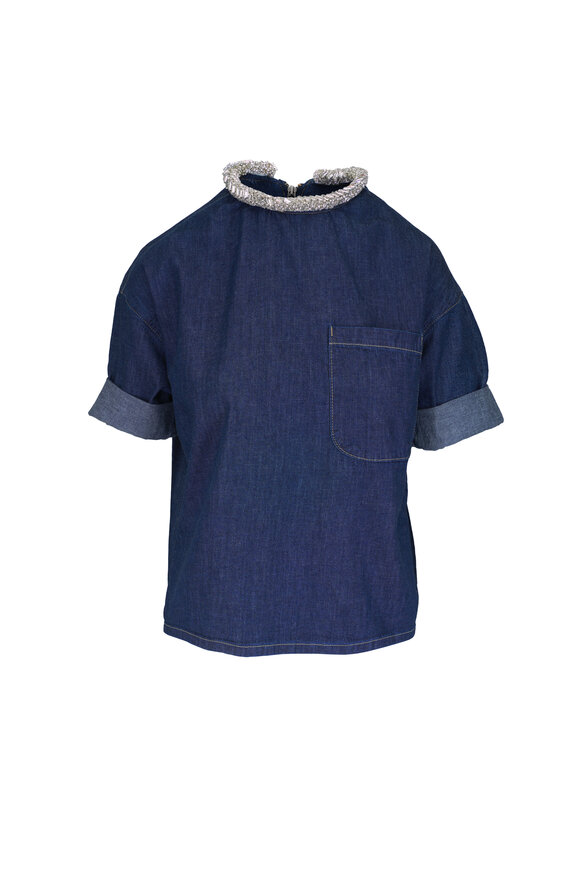 TWP Ex T Dark Denim Crystal Collar Top