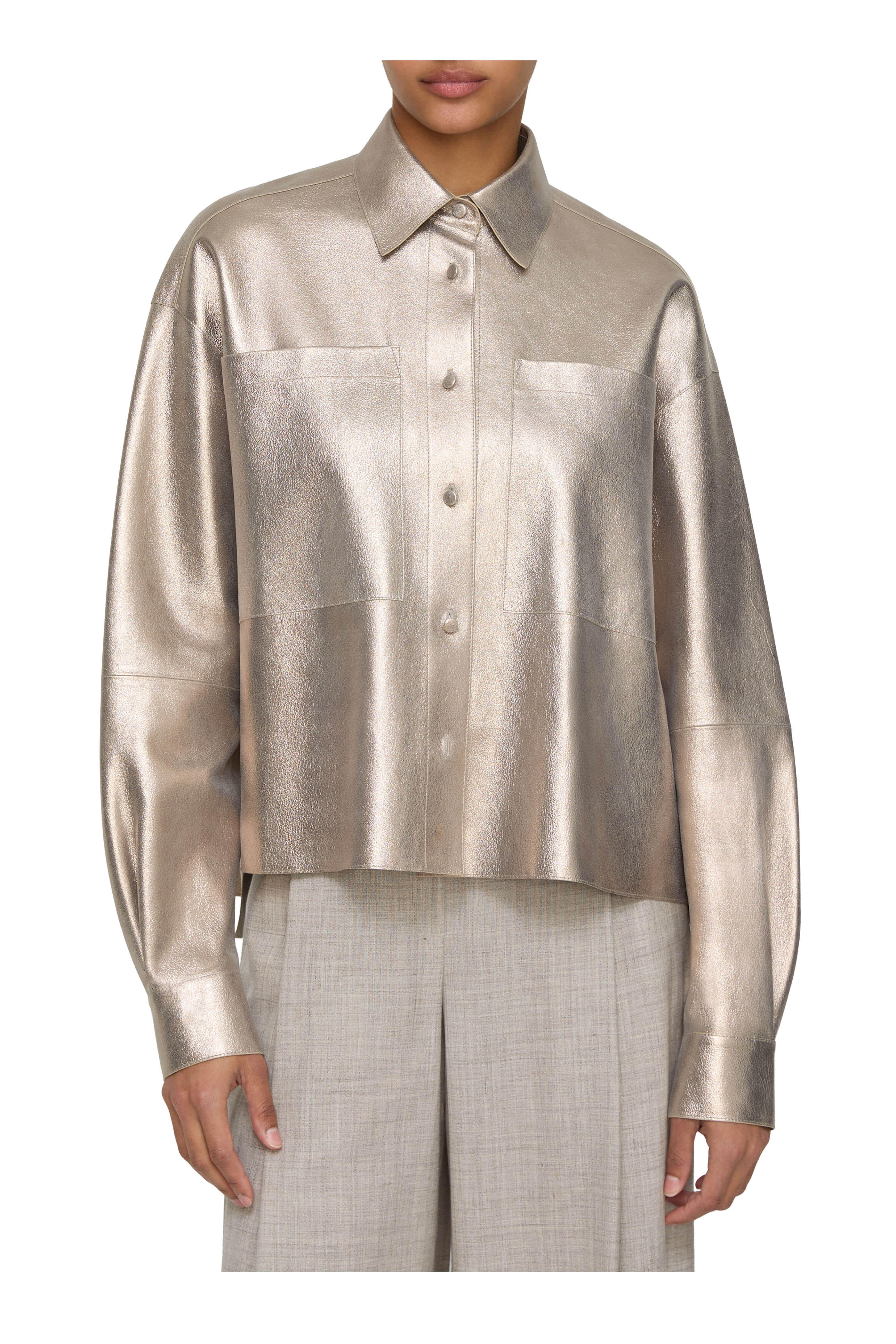 Lafayette 148 New York - Metallic Stardust Suede Oversized Boyfriend Shirt