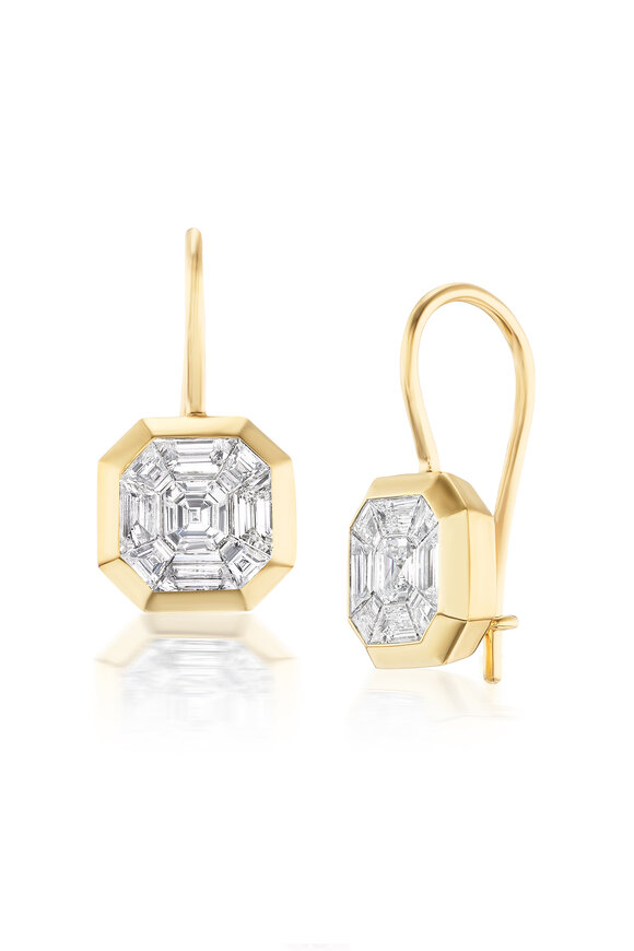 Nam Cho 18k Yellow Gold Diamond Asscher Mosaic Earring