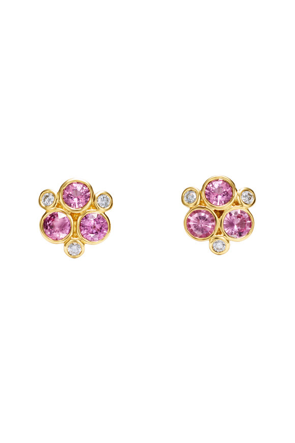 Temple St. Clair 18k Yellow Gold Pink Sapphire Trio Earrings - view 1