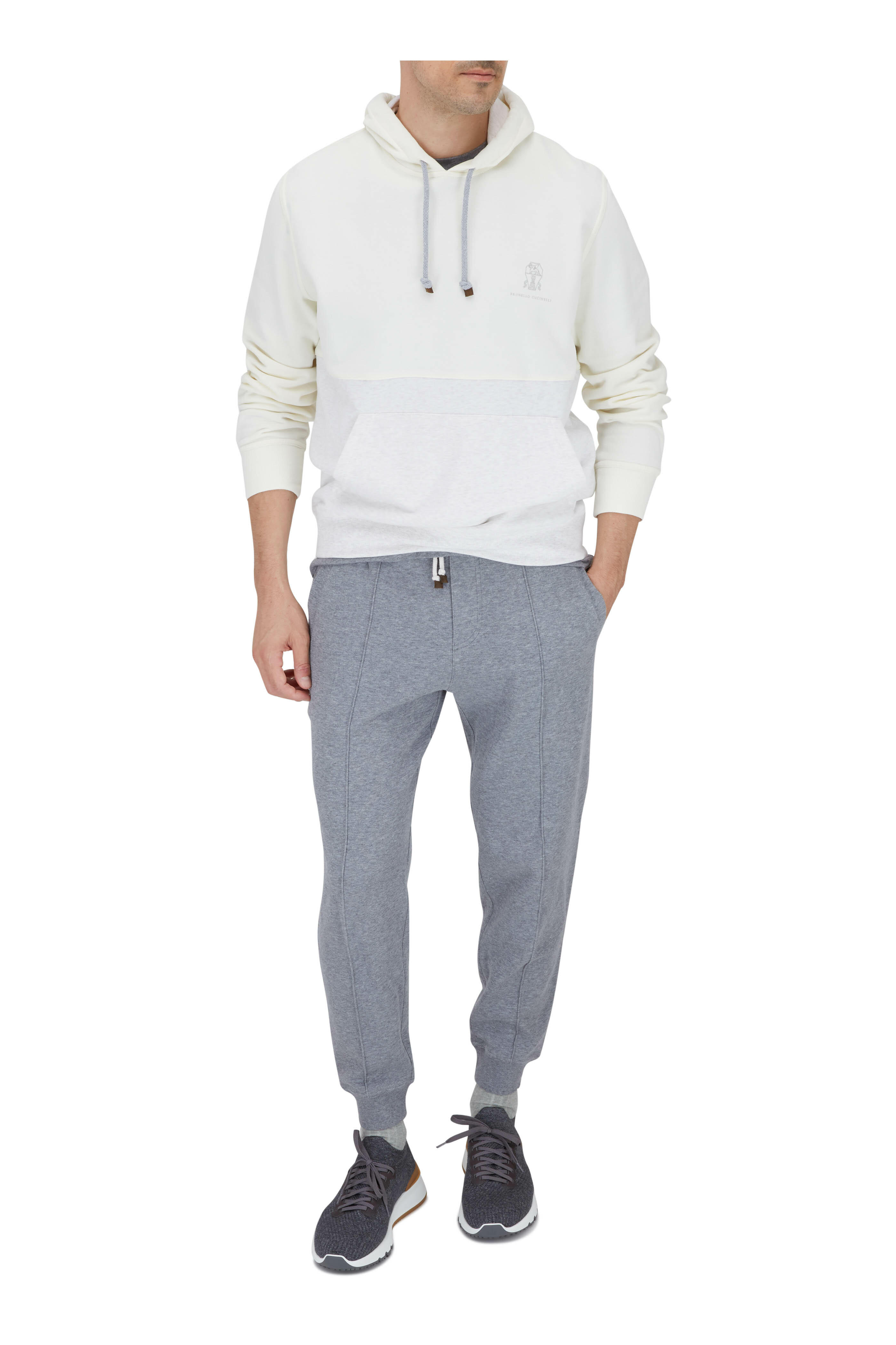 Brunello Cucinelli - Cream & Light Gray Colorblock Hoodie