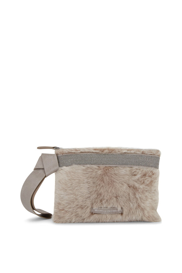 Brunello Cucinelli - Brown Shearling & Monili Wristlet