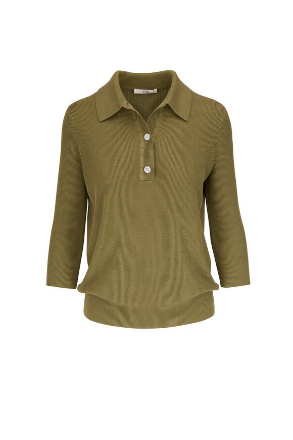 CO Collection - Moss Green Three-Quarter Sleeve Knit Polo