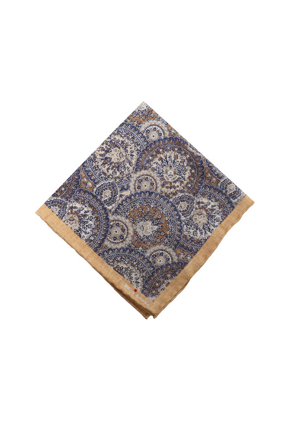 Kiton Neutral Geometric Print Silk Pocket Square - view 1