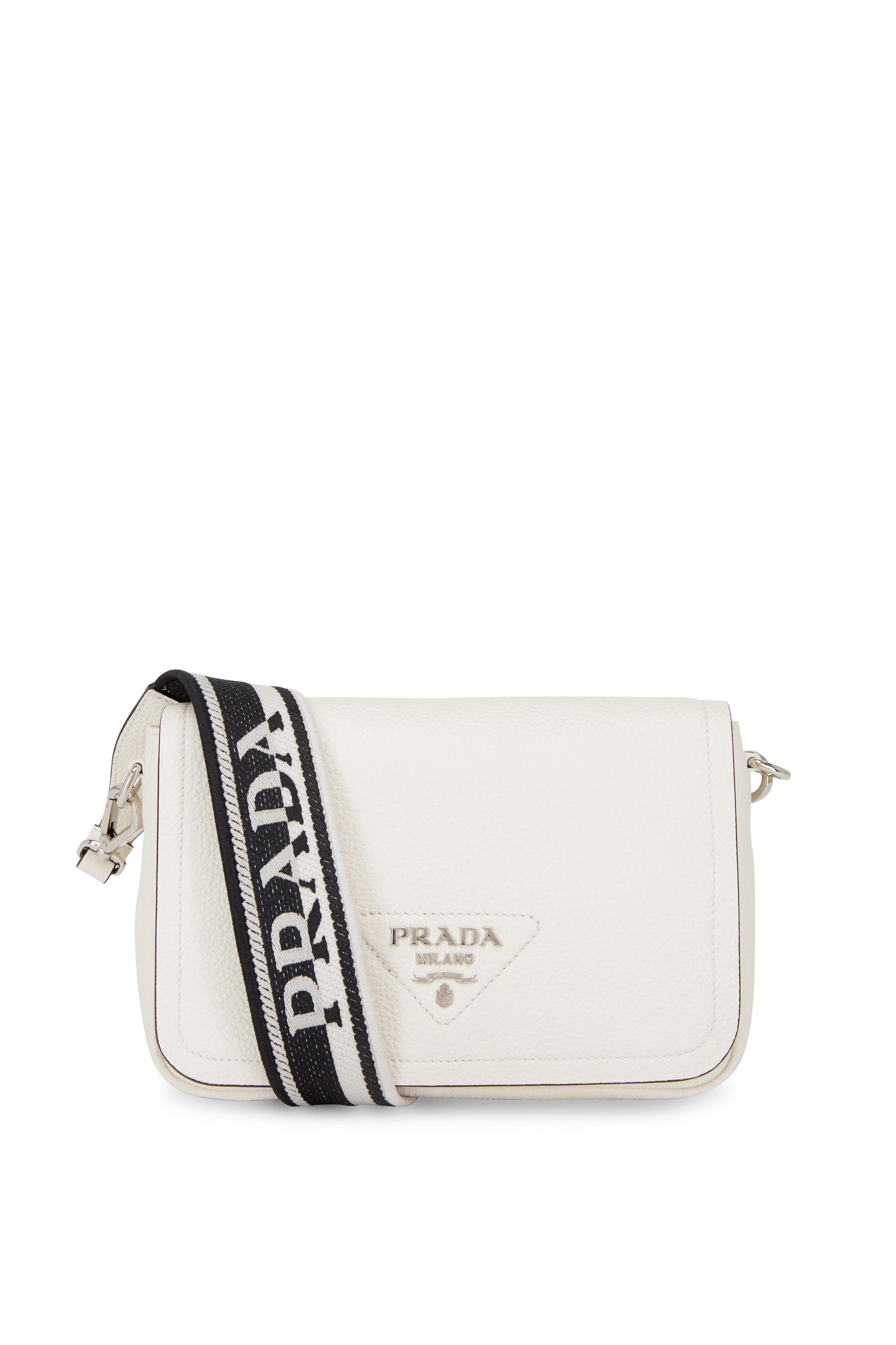 Prada Logo-plaque Leather Camera Bag in White for Men