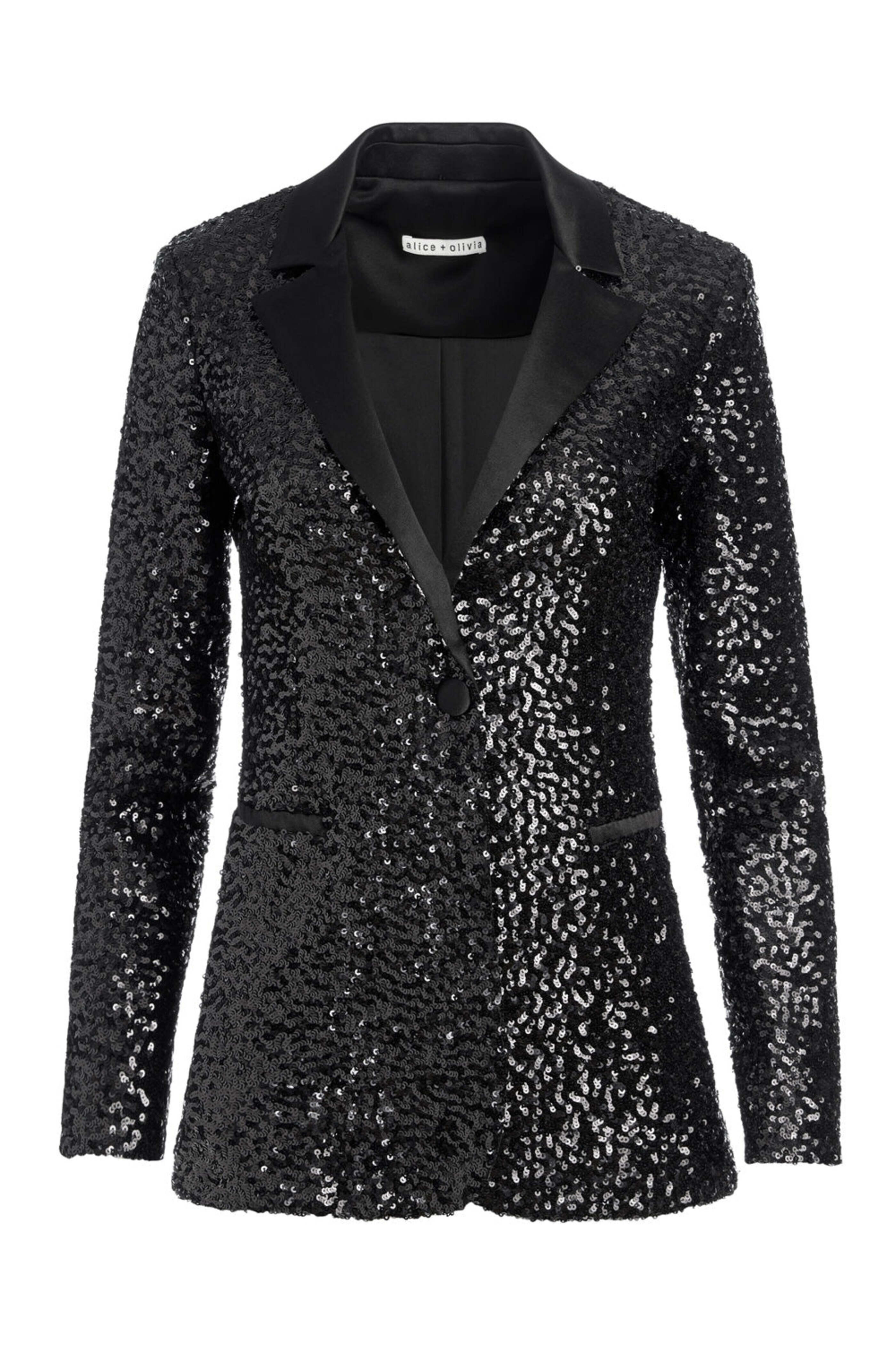 Alice & Olivia - Black and Silver Sequin Breann Fitted Blazer