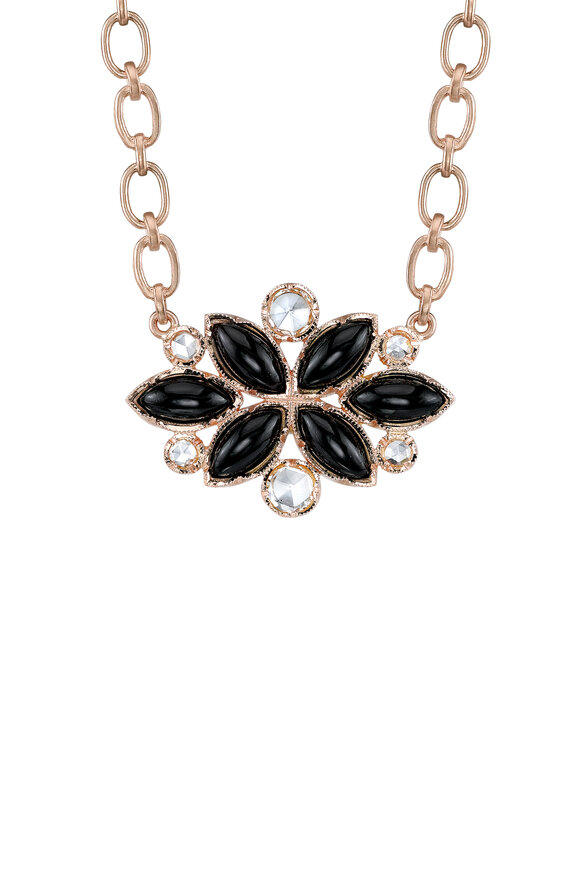 Irene Neuwirth - Rose Gold Black Onyx Flower Diamond Necklace