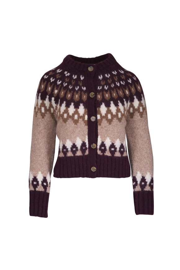Veronica Beard Christina Raisin Multi Fair Isle Cardigan