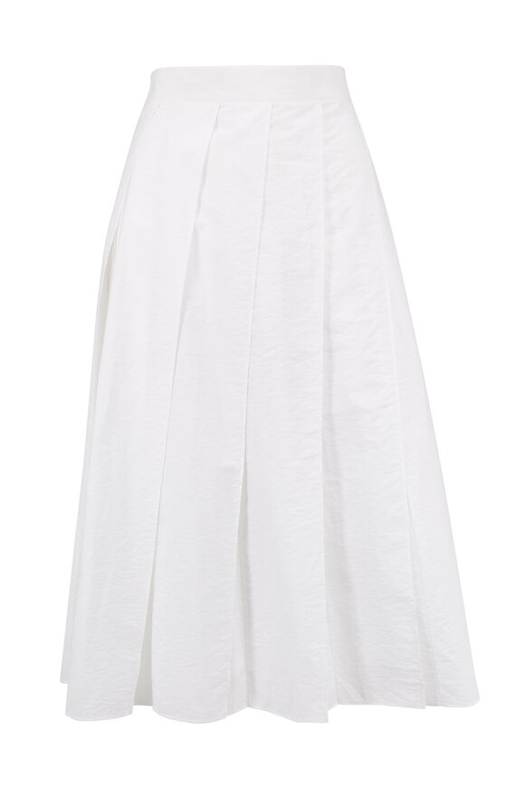 Brunello Cucinelli - White Cotton Paneled Pleated Midi Skirt