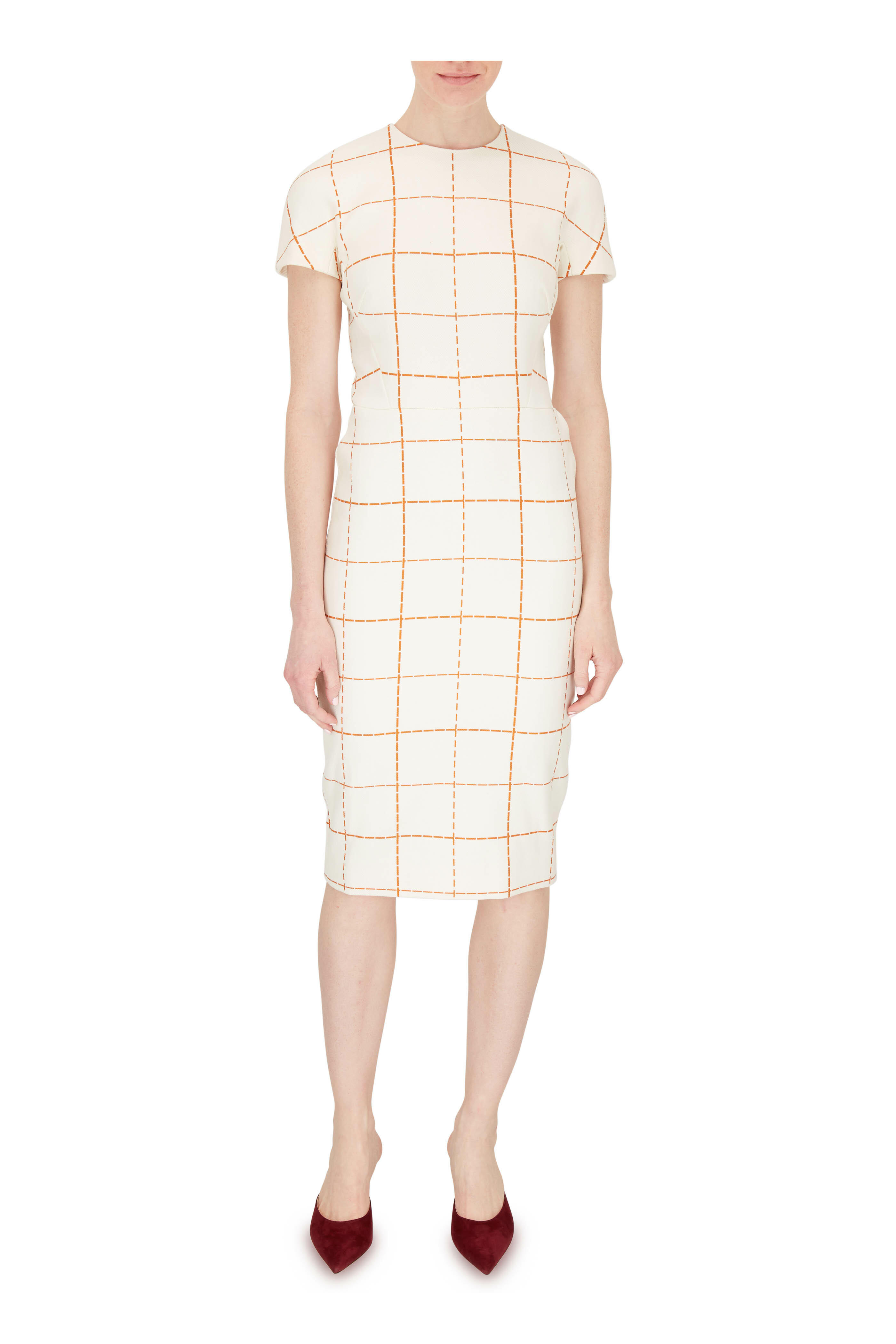 Victoria Beckham - Cream & Mustard Wool Check Short Sleeve Dress