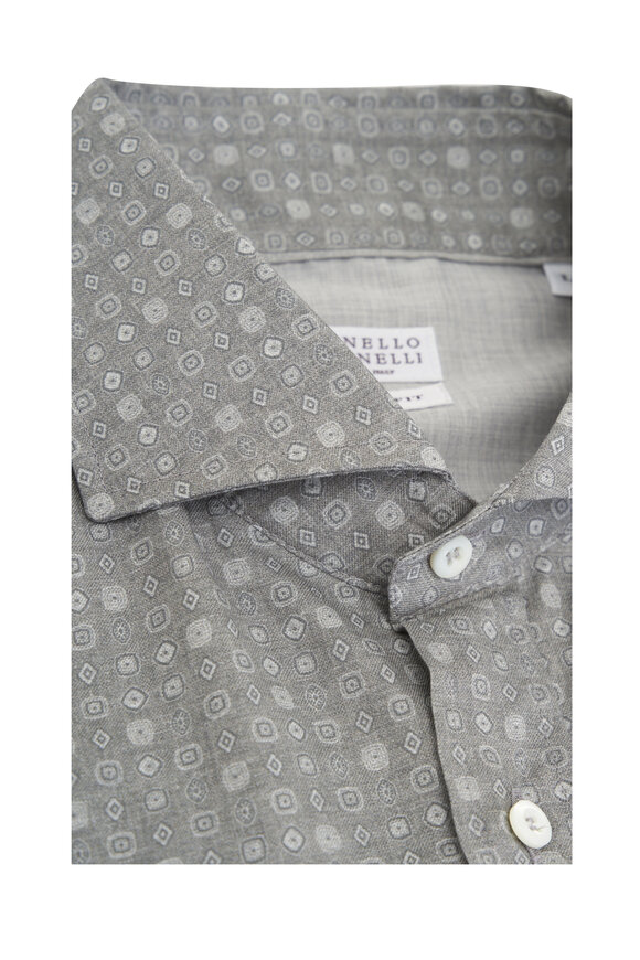 Brunello Cucinelli - Gray Geometric Print Cotton Sport Shirt